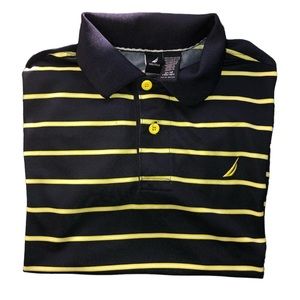 Size M(10-12): Nautica Boys Navy Blue with Yellow Stripes & Short Sleeves